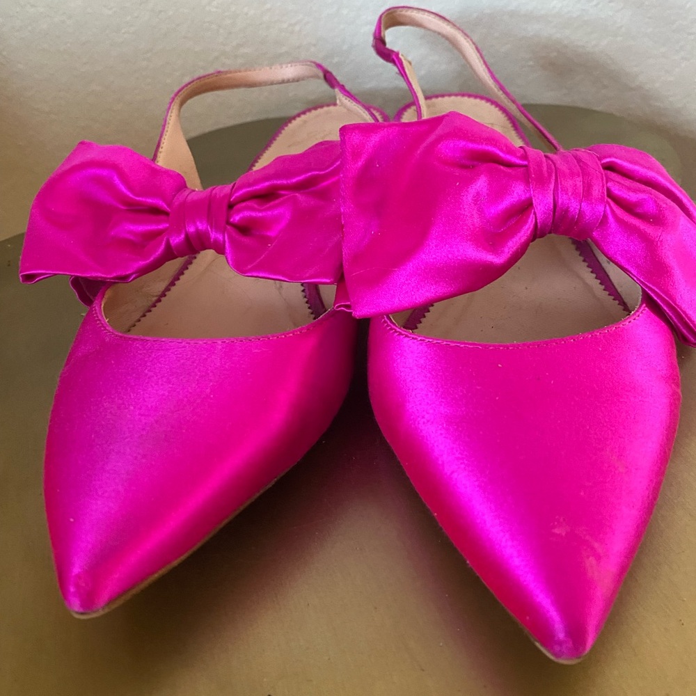 J Crew Hot Pink Bow Satin Flats 7.5